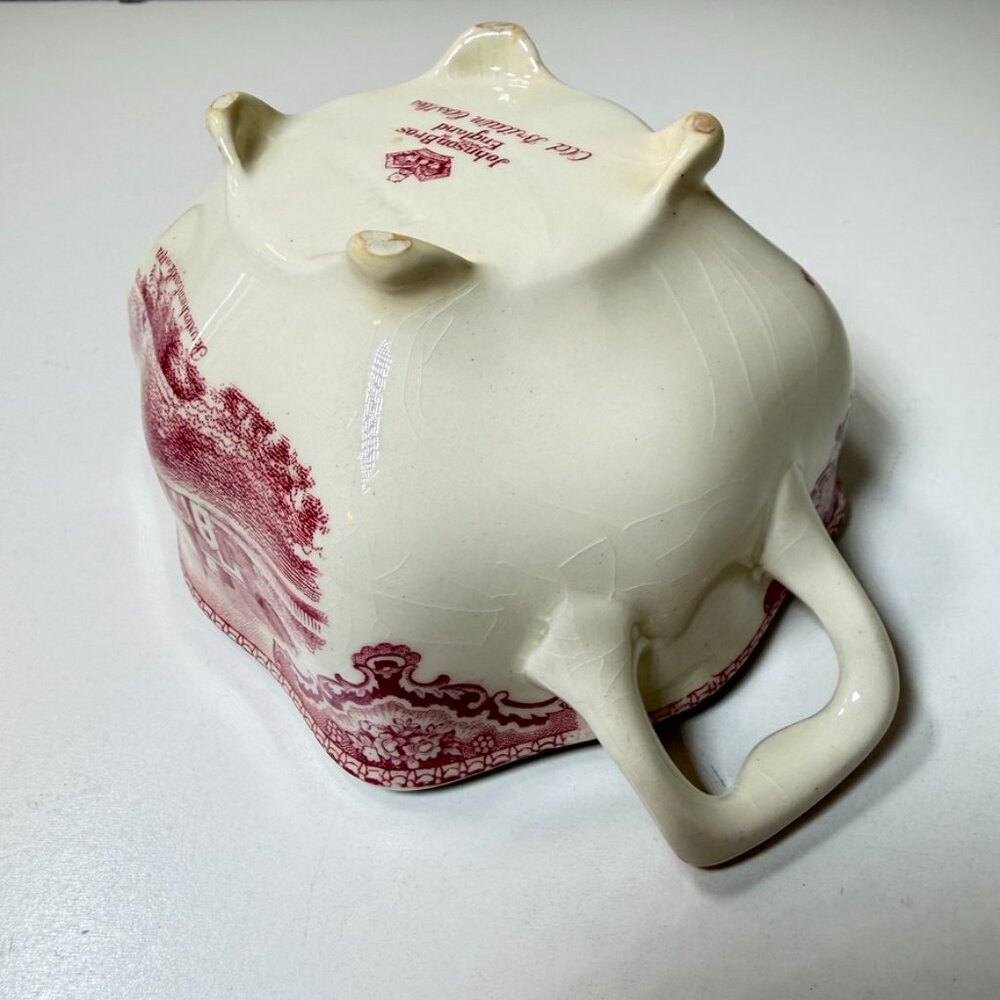 🏰 VTG Johnson Brothers "Old Britain Castles" Open Sugar Bowl Pink/Red *READ* 🏰 - Picture 11 of 16